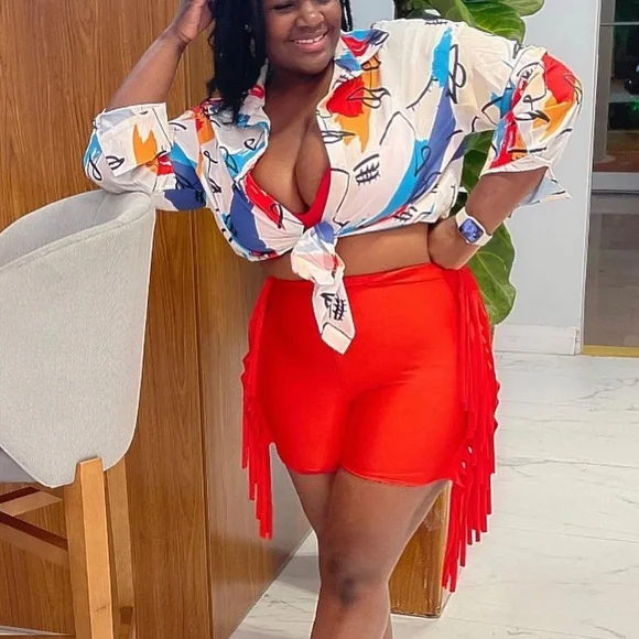 Red Fringe Shorts - Picture 2 of 2